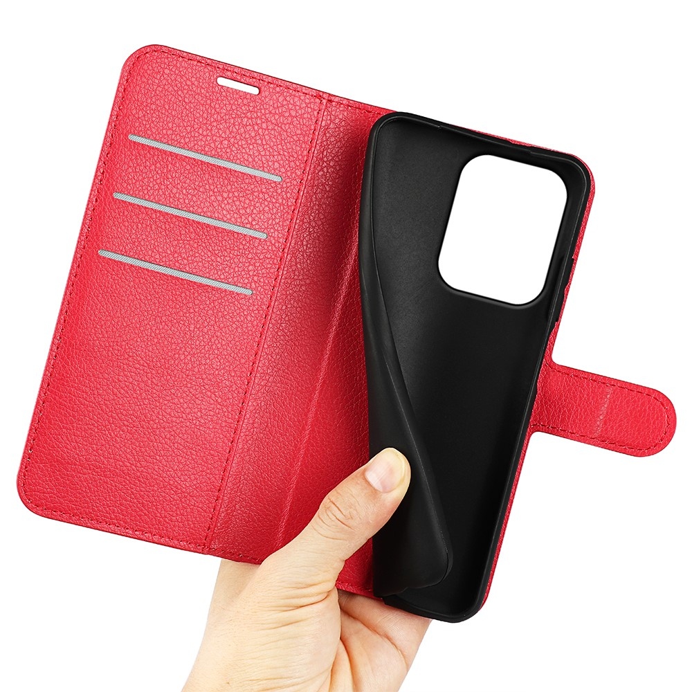 Litchi könyvformájú tok a Xiaomi Redmi 17 4G/5G-hez – piros