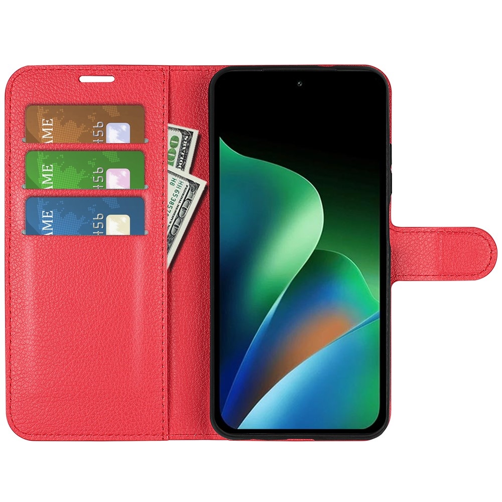 Litchi könyvformájú tok a Xiaomi Redmi 17 4G/5G-hez – piros