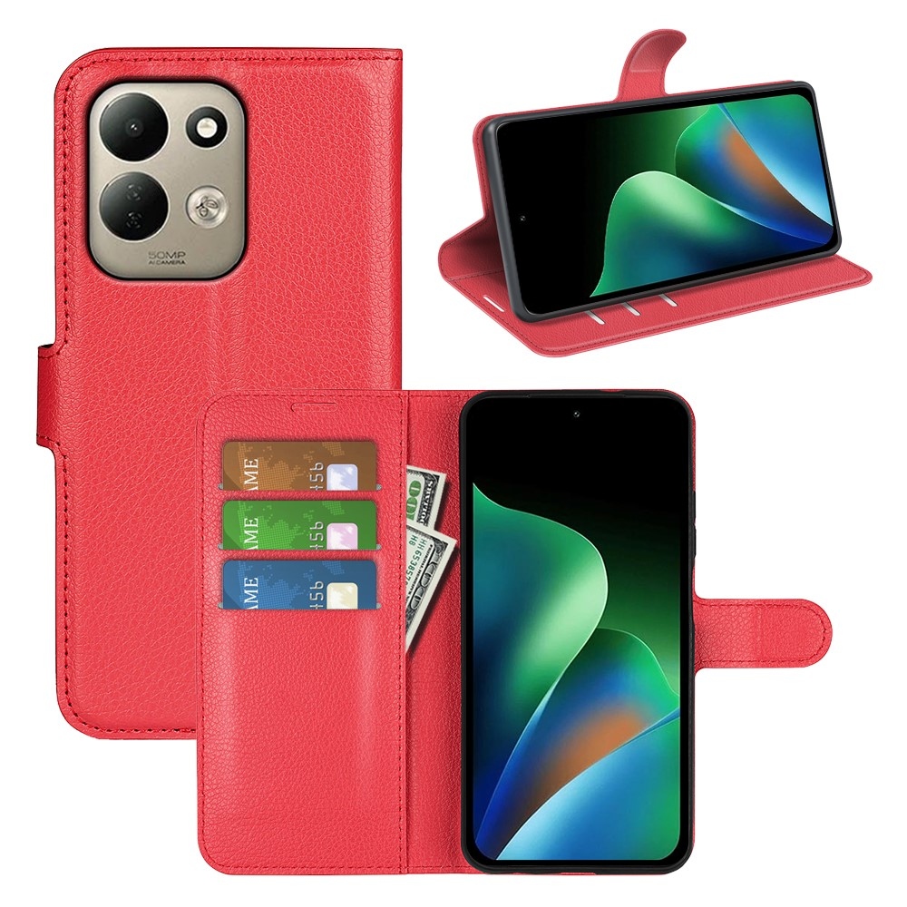 Litchi könyvformájú tok a Xiaomi Redmi 17 4G/5G-hez – piros