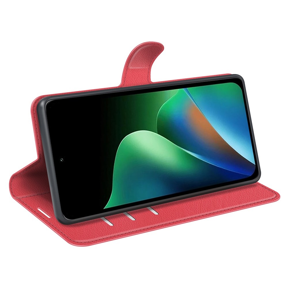 Litchi könyvformájú tok a Xiaomi Redmi 17 4G/5G-hez – piros