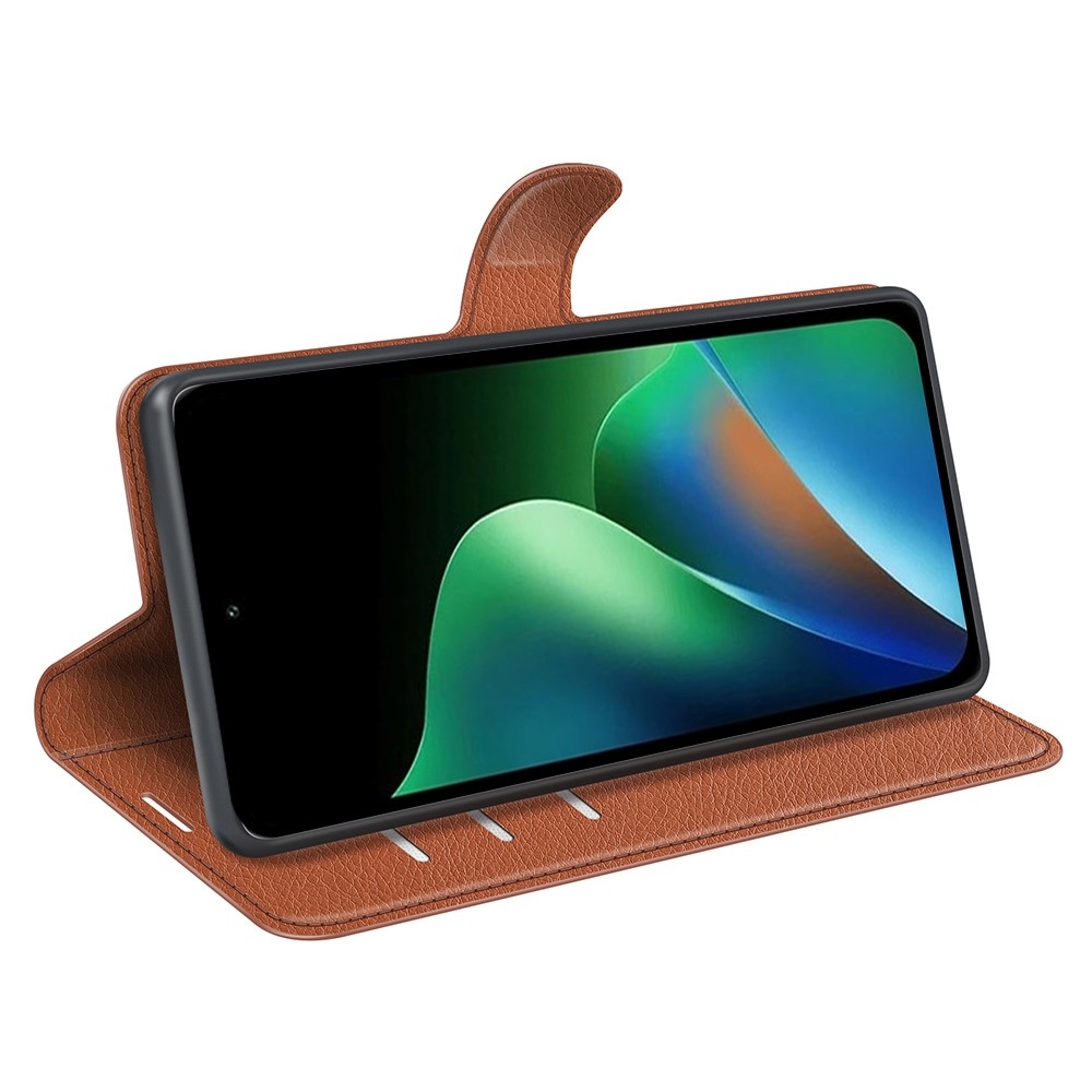 Litchi könyvformájú tok a Xiaomi Redmi 17 4G/5G-hez – barna
