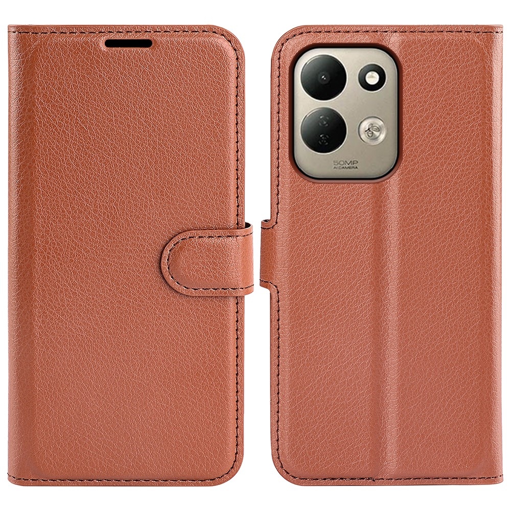 Litchi könyvformájú tok a Xiaomi Redmi 17 4G/5G-hez – barna