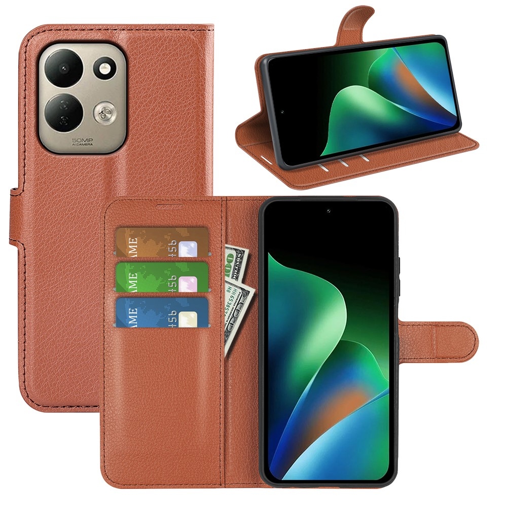 Litchi könyvformájú tok a Xiaomi Redmi 17 4G/5G-hez – barna
