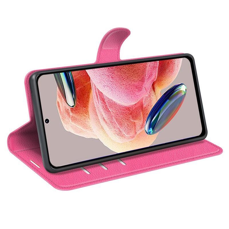 Litchi könyv tok Xiaomi Redmi Note 12 4G - rózsaszínű