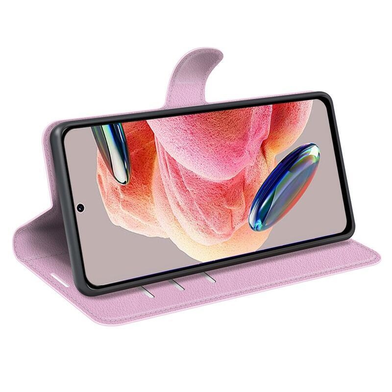 Litchi könyv tok Xiaomi Redmi Note 12 4G - rózsaszínű