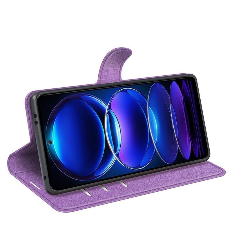 Litchi könyv tok a Xiaomi Redmi Note 12 5G/Poco X5 5G számára - lila