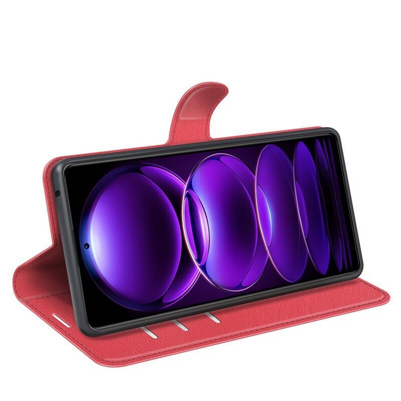 Litchi könyv tok a Xiaomi Redmi Note 12 Pro+ 5G-hez - piros