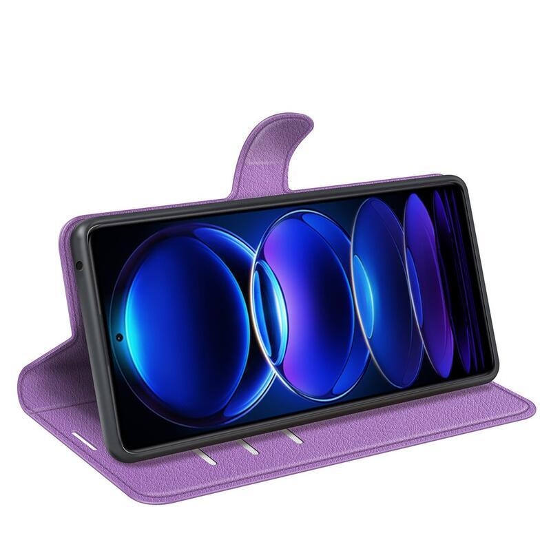 Litchi könyv tok Xiaomi Redmi Note 12 Pro 5G/Poco X5 Pro 5G - lila