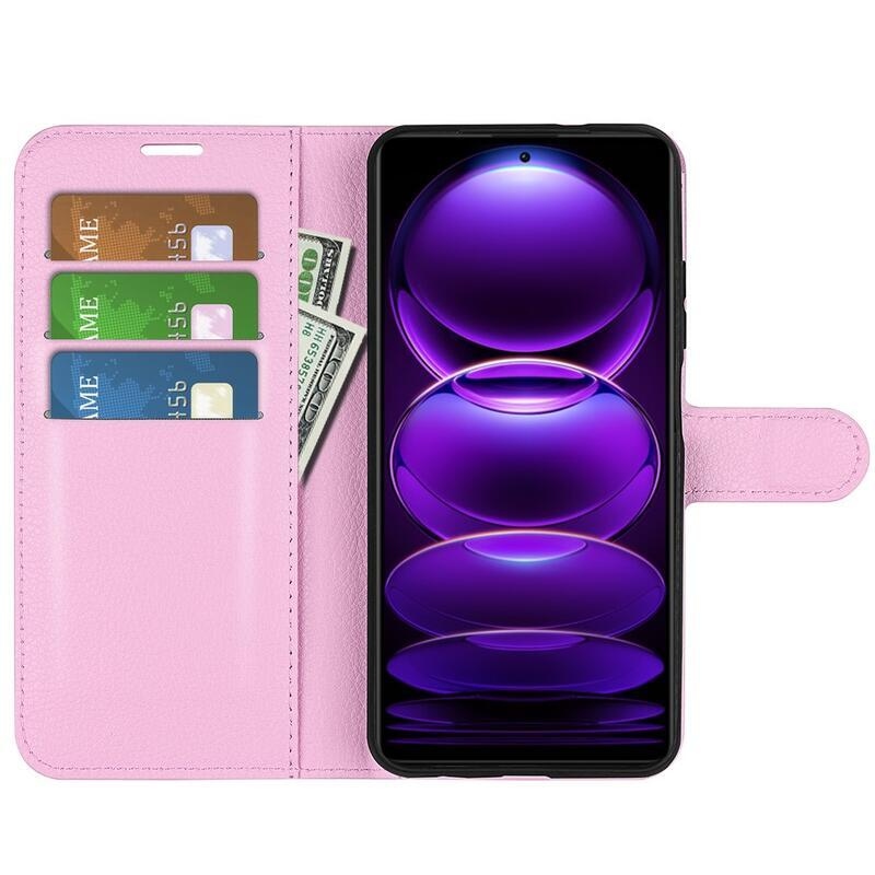 Litchi könyv tok Xiaomi Redmi Note 12 Pro+ 5G - rózsaszínű