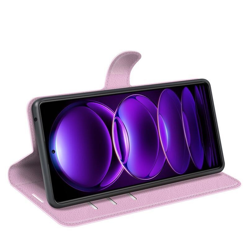 Litchi könyv tok Xiaomi Redmi Note 12 Pro+ 5G - rózsaszínű