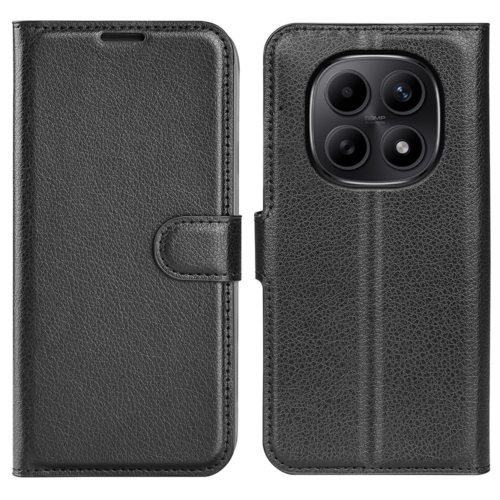 Litchi könyv tok Xiaomi Redmi Note 15 4G-hez - fekete