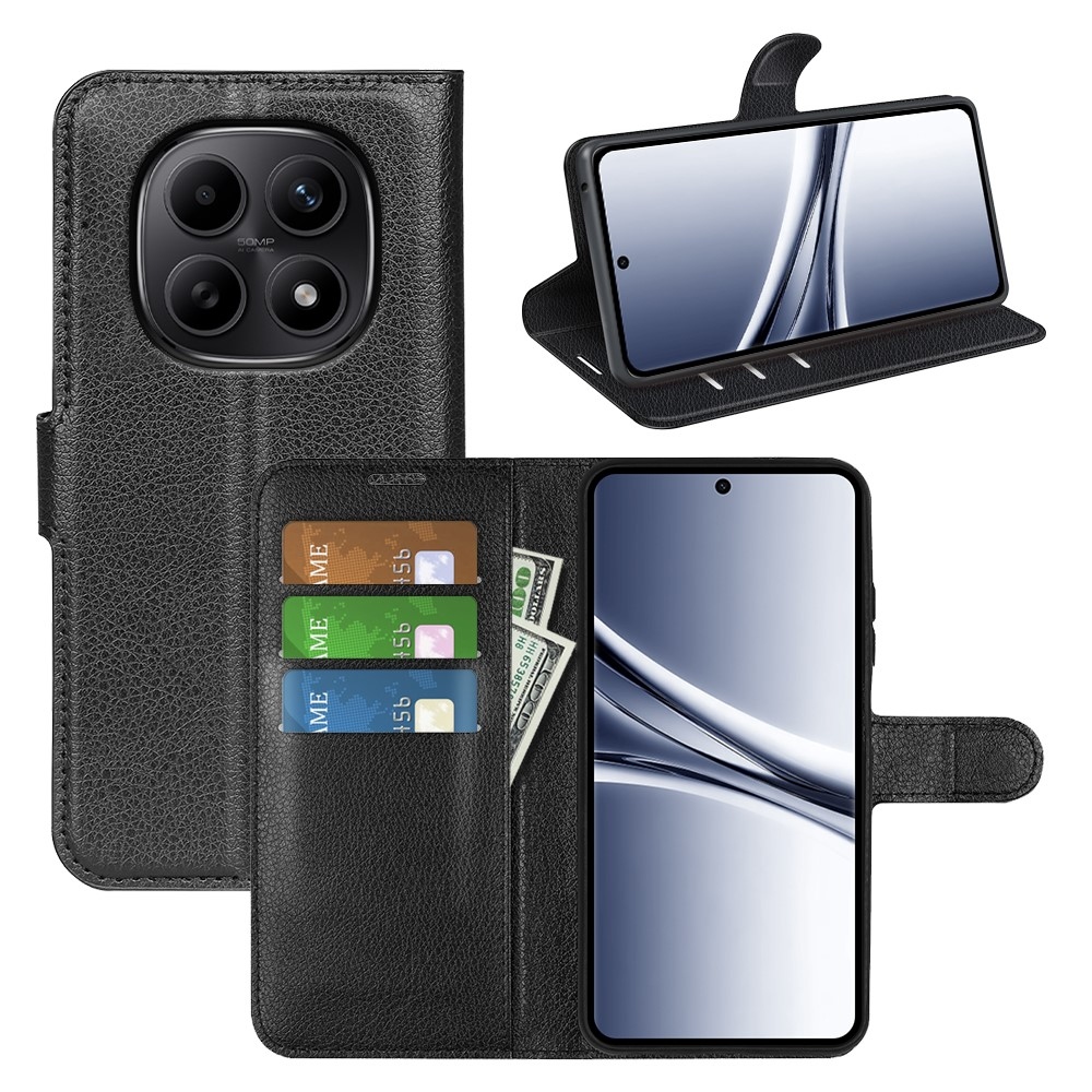 Litchi könyv tok Xiaomi Redmi Note 15 4G-hez - fekete