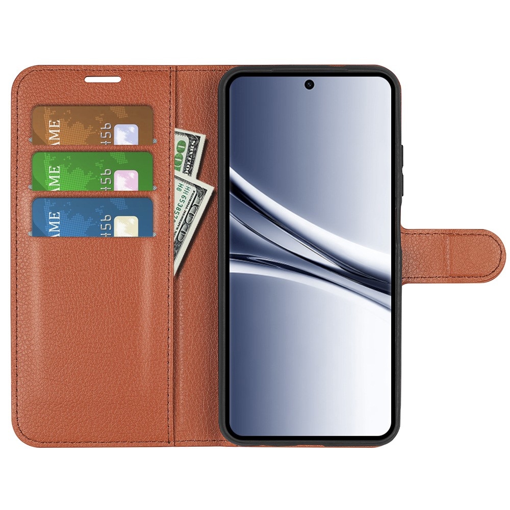 Litchi könyv tok Xiaomi Redmi Note 15 4G-hez - barna