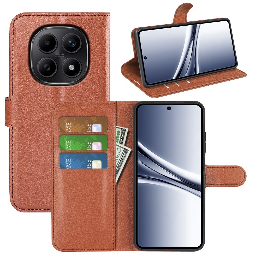 Litchi könyv tok Xiaomi Redmi Note 15 4G-hez - barna