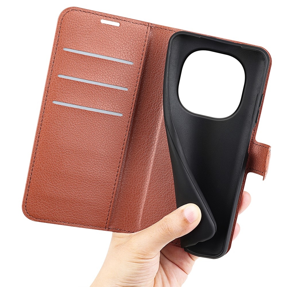 Litchi könyv tok Xiaomi Redmi Note 15 4G-hez - barna