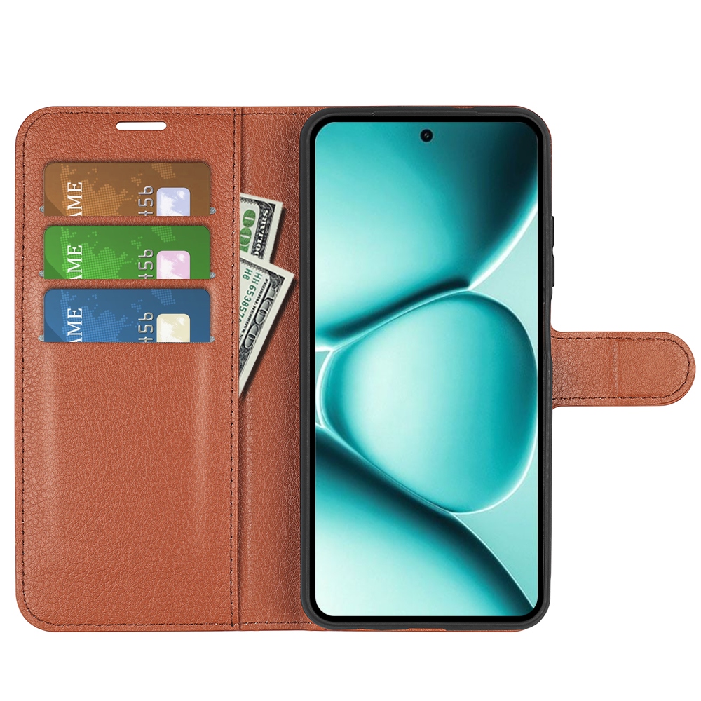 Litchi könyv tok a Xiaomi Redmi Note 15 Pro 5G-hez - barna színű