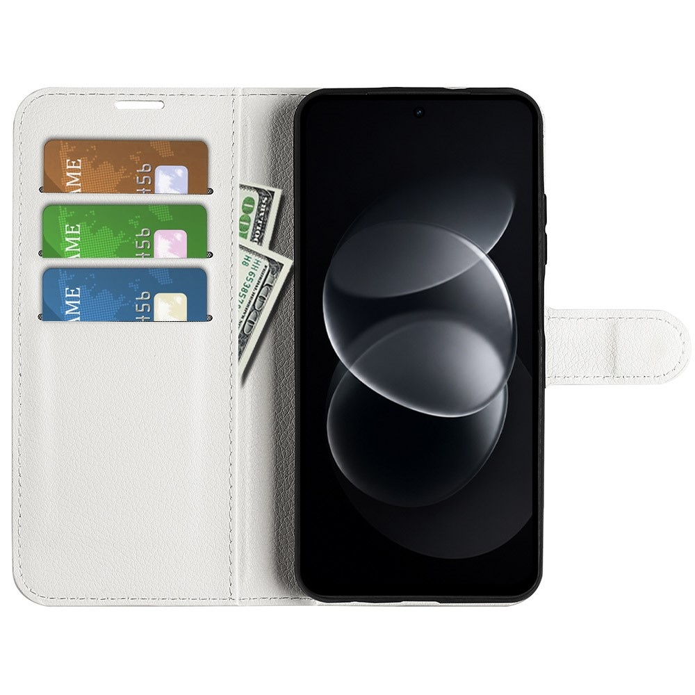 Litchi könyvformájú tok a Xiaomi Redmi Note 17 Pro 5G-hez – fehér