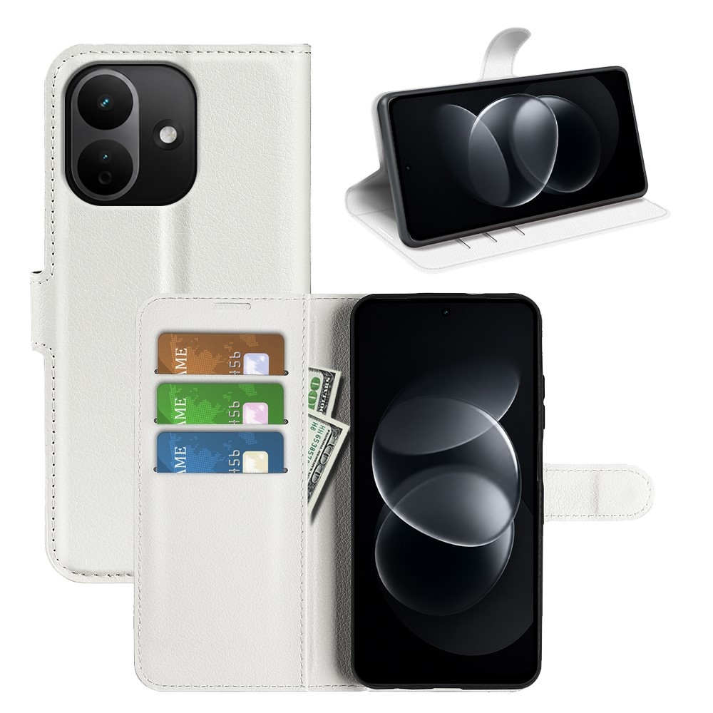 Litchi könyvformájú tok a Xiaomi Redmi Note 17 Pro 5G-hez – fehér