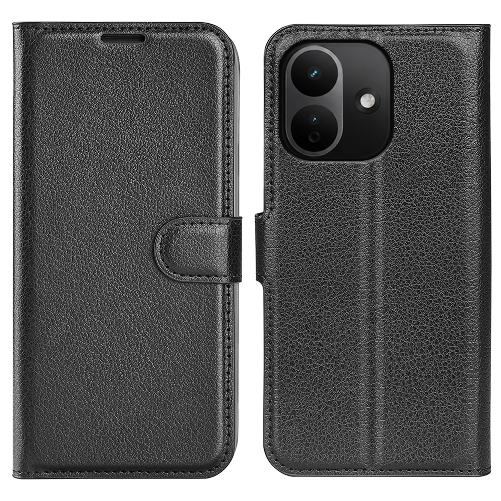 Litchi könyvformájú tok a Xiaomi Redmi Note 17 Pro 5G-hez – fekete