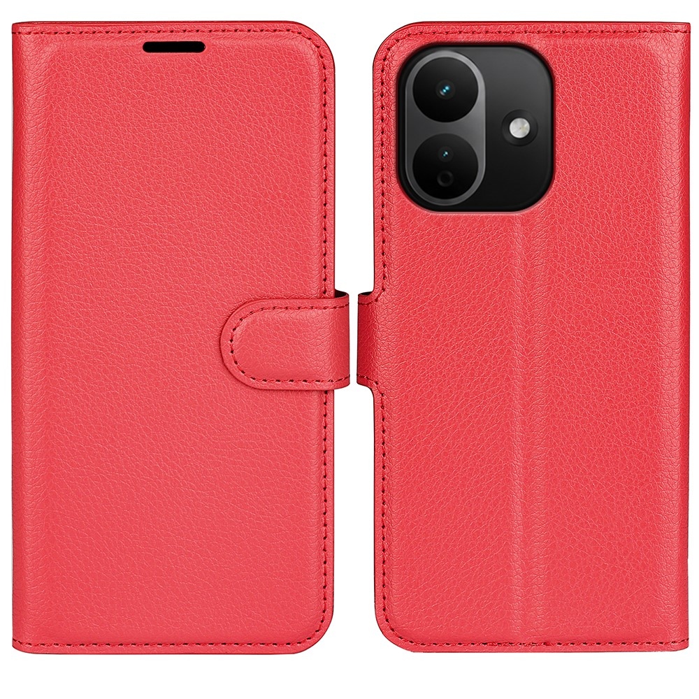 Litchi könyvformájú tok a Xiaomi Redmi Note 17 Pro 5G-hez – piros