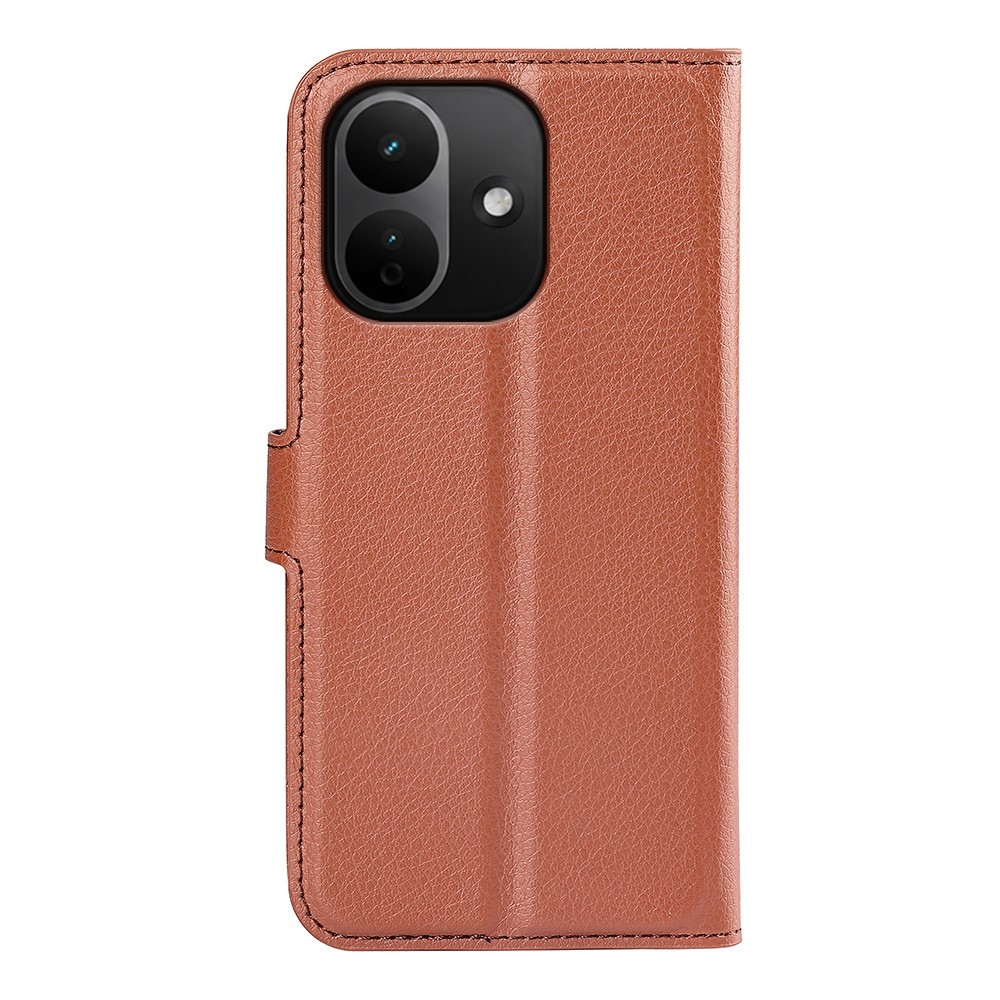 Litchi könyvformájú tok a Xiaomi Redmi Note 17 Pro 5G-hez – barna
