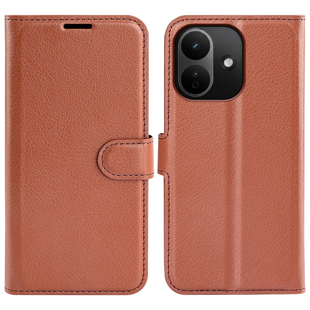 Litchi könyvformájú tok a Xiaomi Redmi Note 17 Pro 5G-hez – barna