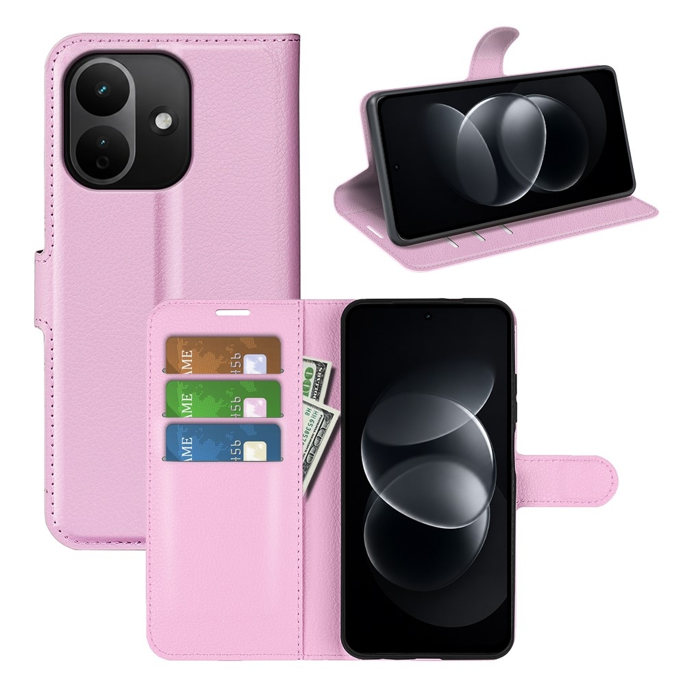 Litchi könyvformájú tok a Xiaomi Redmi Note 17 Pro 5G-hez – rózsaszín