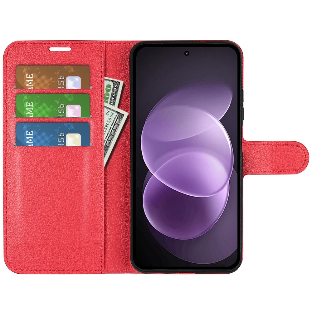 Litchi könyvformájú tok a Xiaomi Redmi Note 17 Pro Max 5G-hez – piros