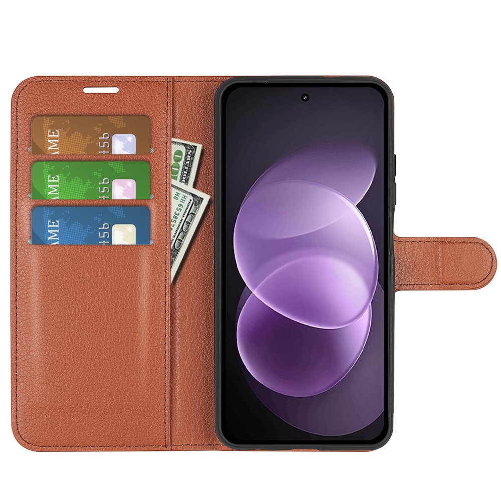 Litchi könyvformájú tok a Xiaomi Redmi Note 17 Pro Max 5G-hez – barna