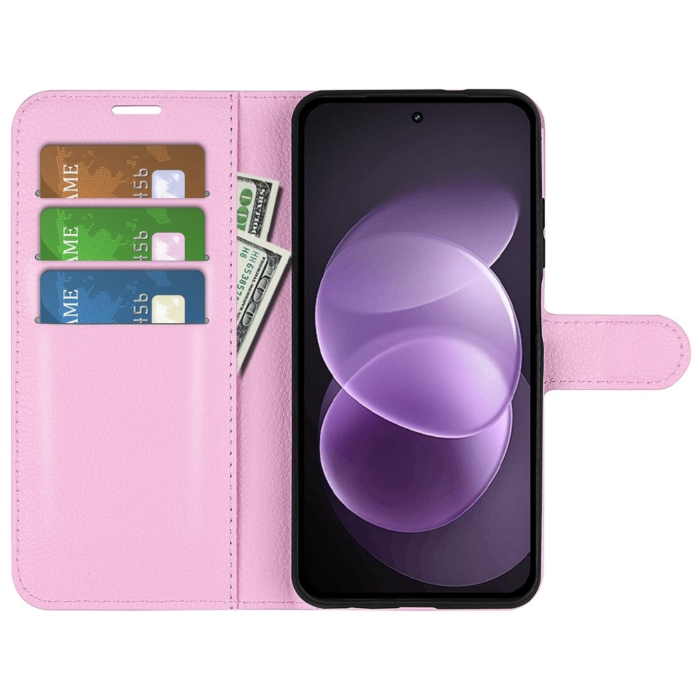 Litchi könyvformájú tok a Xiaomi Redmi Note 17 Pro Max 5G-hez – rózsaszín