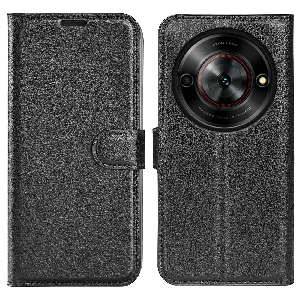 Litchi könyv tok a ZTE Blade A75 5G-hez - fekete