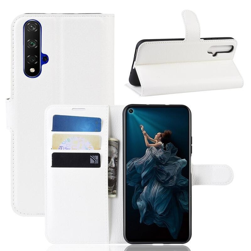 Litchi pénztárca tok a Honor 20/Huawei Nova 5T számára - fehér
