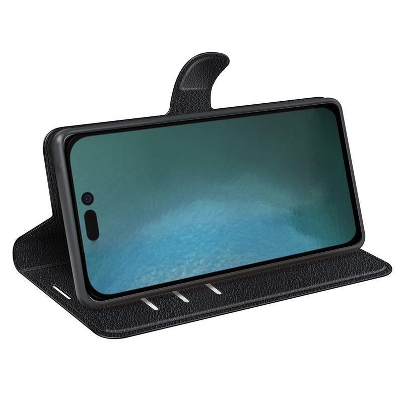Litchi pénztárca tok iPhone 14 Plus készülékhez - fekete