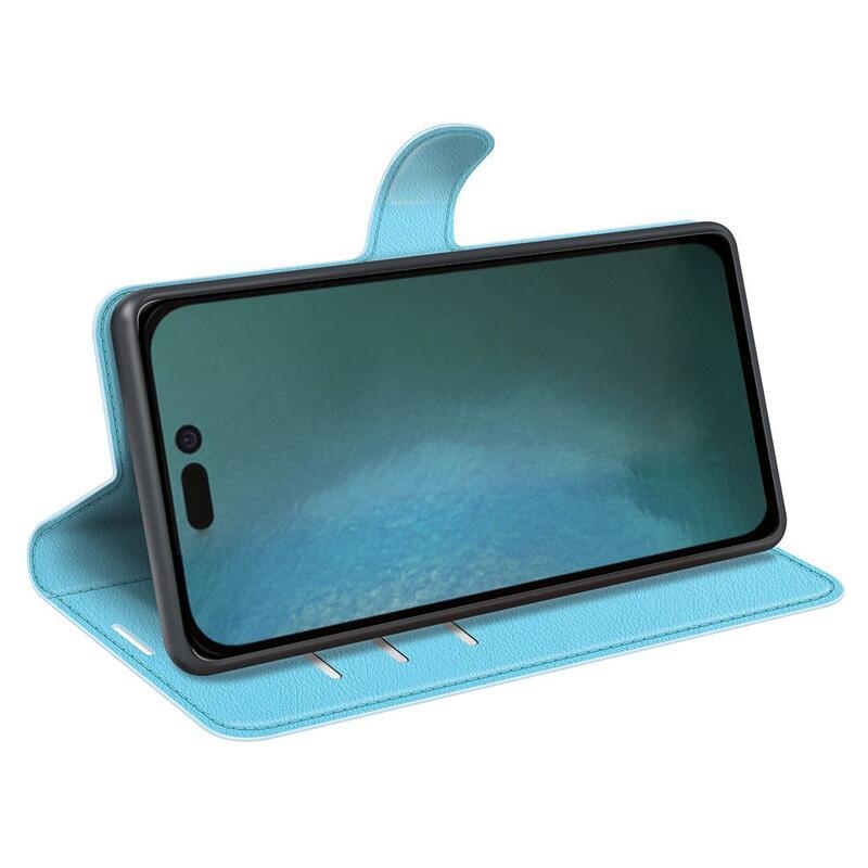Litchi pénztárca tok iPhone 14 Plus készülékhez - kék
