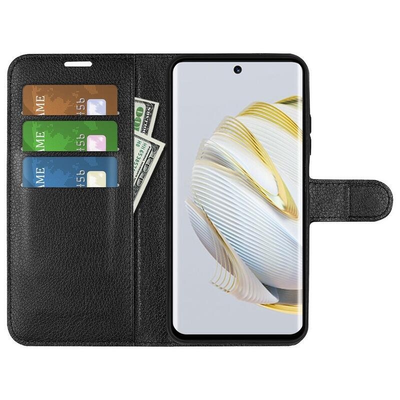 Litchi pénztárca tok Huawei Nova 10 Pro-hoz - fekete