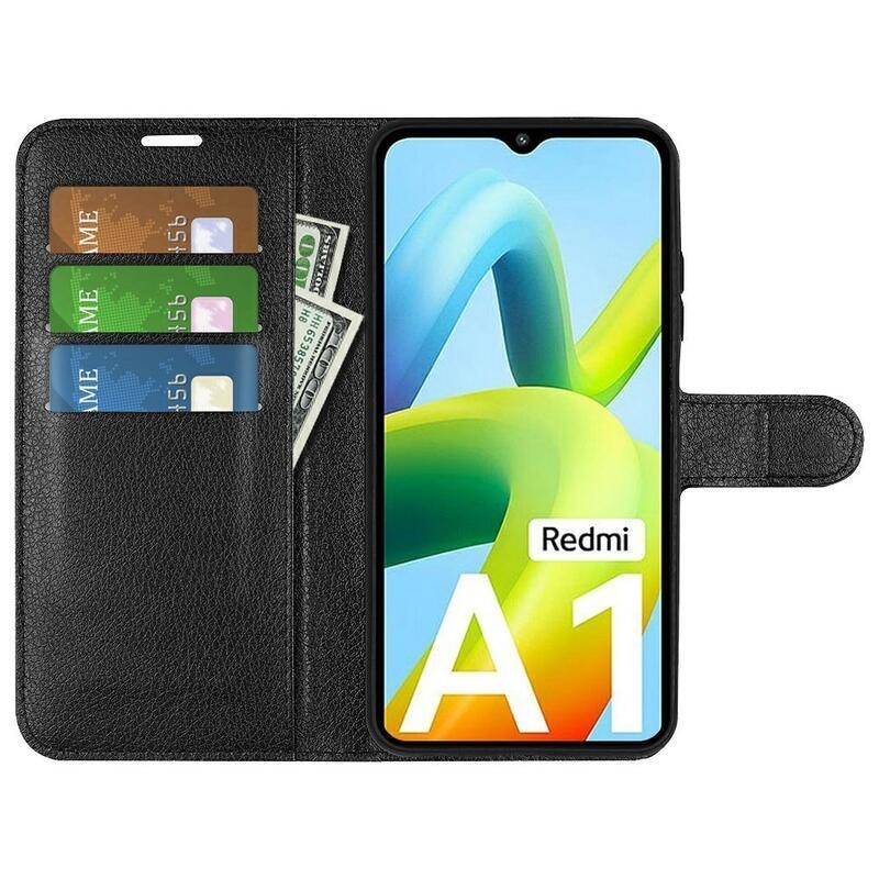 Litchi pénztárca tok Xiaomi Redmi A1/Redmi A2 - fekete