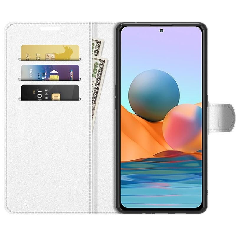 Litchi pénztárca tok a Xiaomi Redmi Note 10 Pro-hoz - fehér