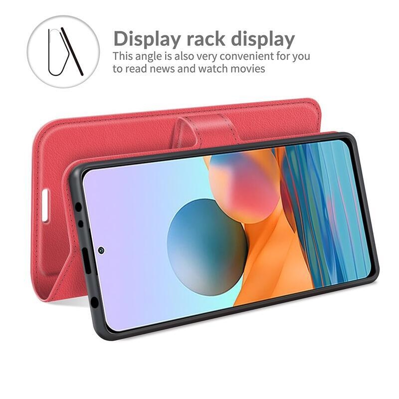 Litchi pénztárca tok a Xiaomi Redmi Note 10 Pro-hoz - piros