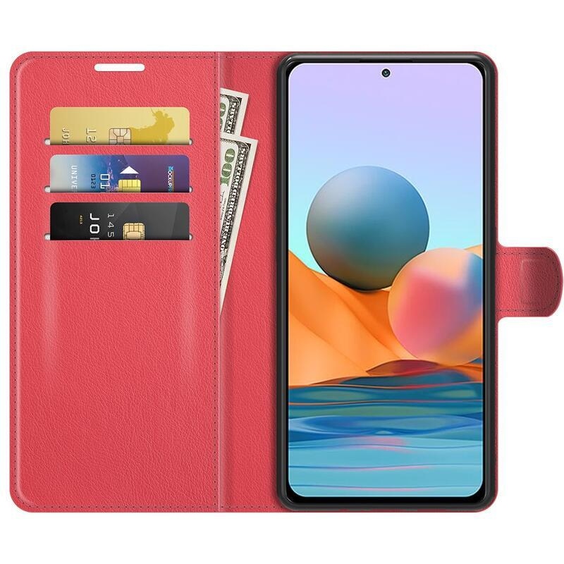 Litchi pénztárca tok a Xiaomi Redmi Note 10 Pro-hoz - piros