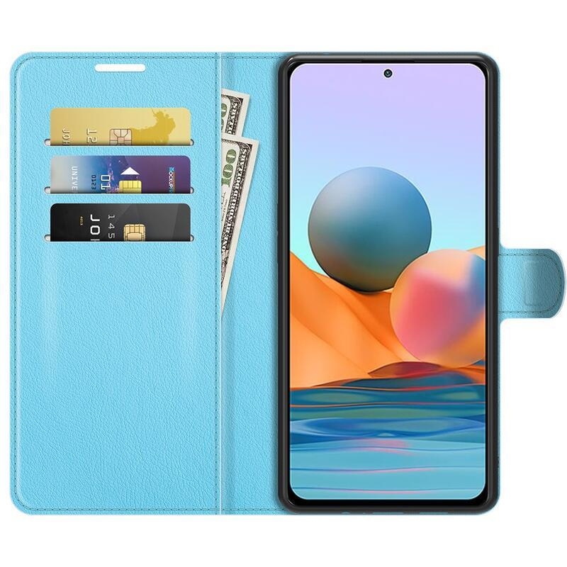 Litchi pénztárca tok a Xiaomi Redmi Note 10 Pro-hoz - kék