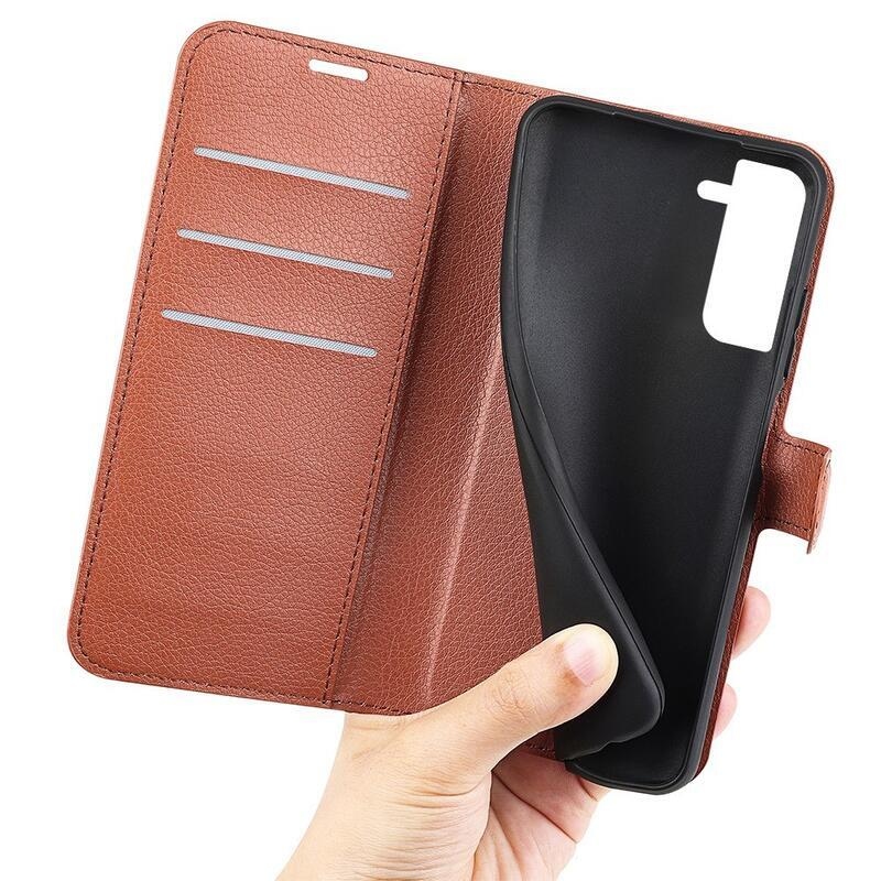 Litchi pénztárca tok Samsung Galaxy S23+-hoz - barna