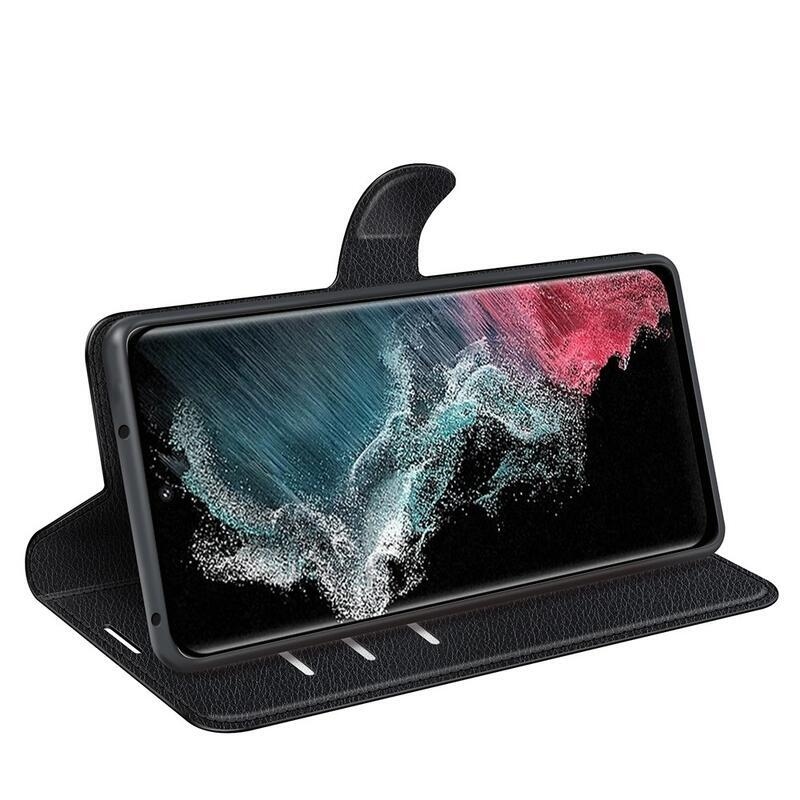 Litchi pénztárca tok Samsung Galaxy S23 Ultra készülékhez - fekete