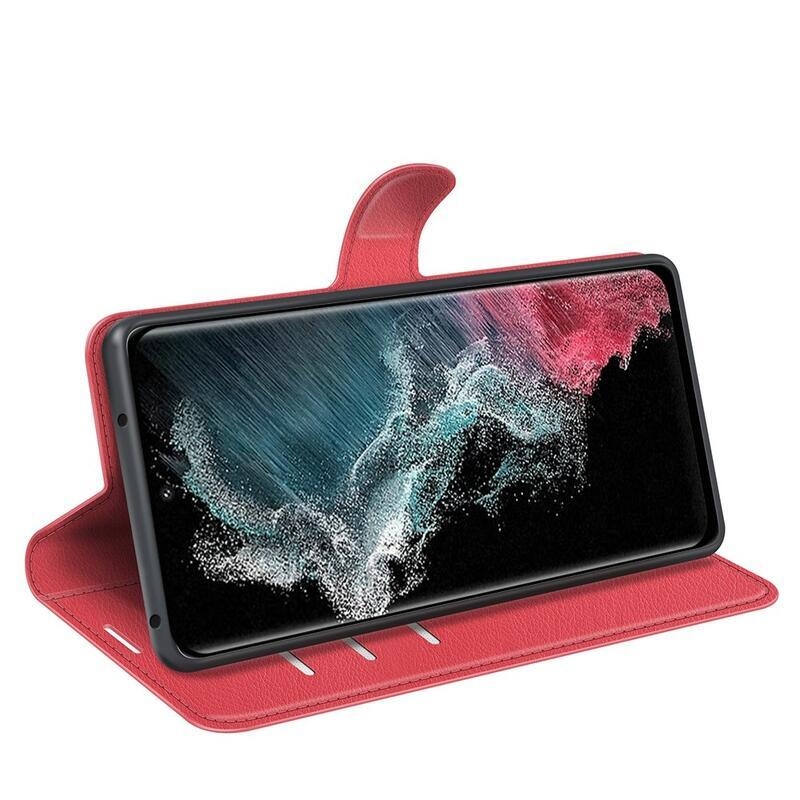 Litchi pénztárca tok Samsung Galaxy S23 Ultra készülékhez - piros