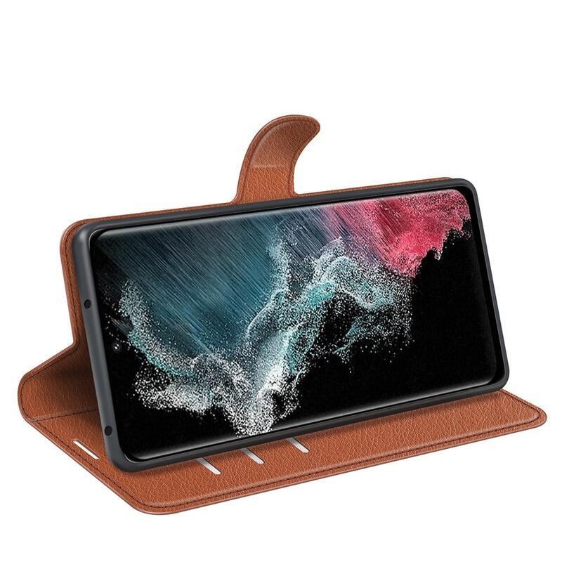 Litchi pénztárca tok Samsung Galaxy S23 Ultra készülékhez - barna