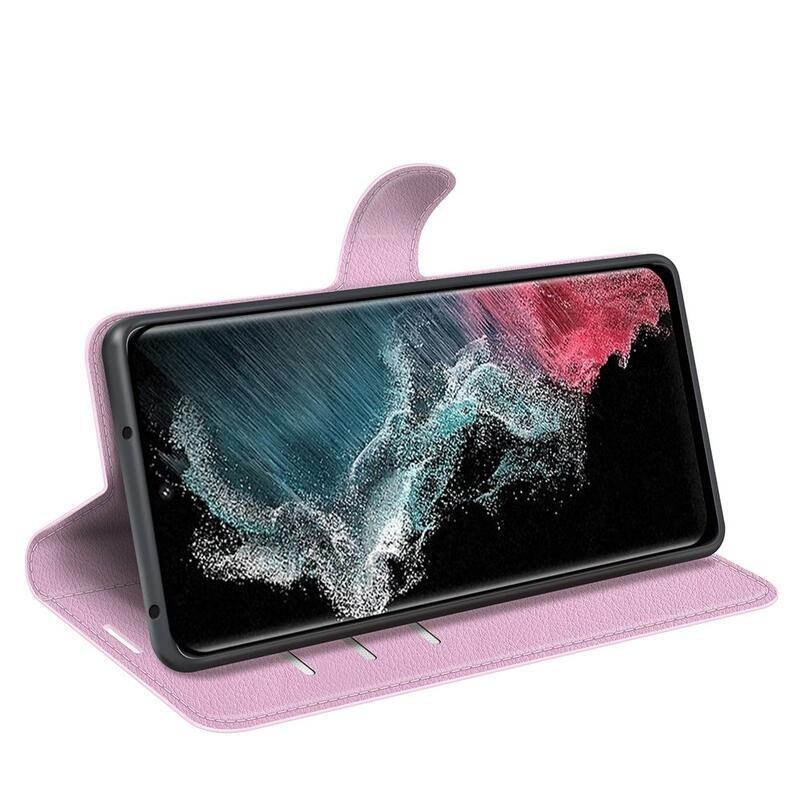 Litchi pénztárca tok Samsung Galaxy S23 Ultra készülékhez - rózsaszín