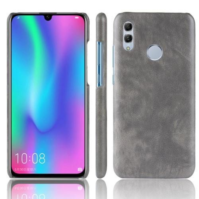 Litchi műanyag borítás PU bőr hátlappal Honor 10 Lite és Huawei P Smart (2019) készülékhez - szürke