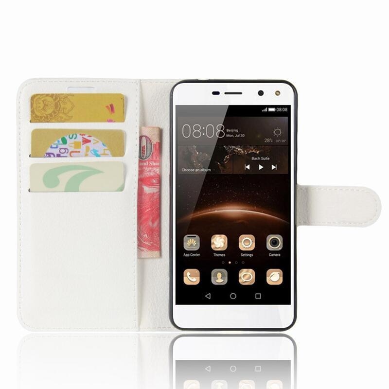 Litchi PU bőr pénztárca tok Huawei Y6 (2017) számára - fehér