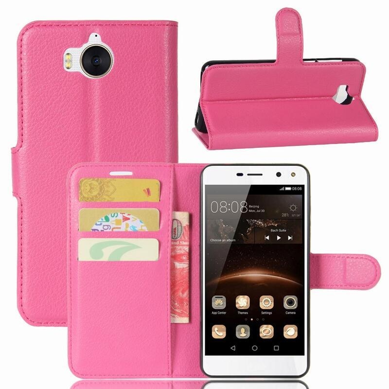 Litchi PU bőr pénztárca tok Huawei Y6 (2017) - rózsa