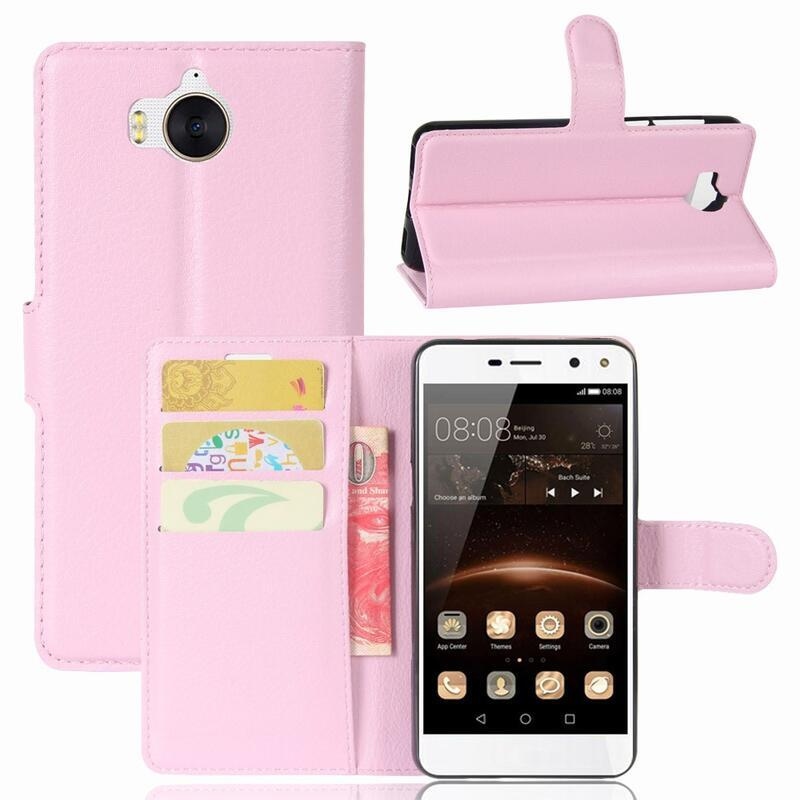 Litchi PU bőr pénztárca tok Huawei Y6 (2017) - rózsaszínű