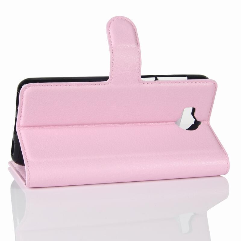 Litchi PU bőr pénztárca tok Huawei Y6 (2017) - rózsaszínű